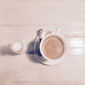 High angle view of coffee on table