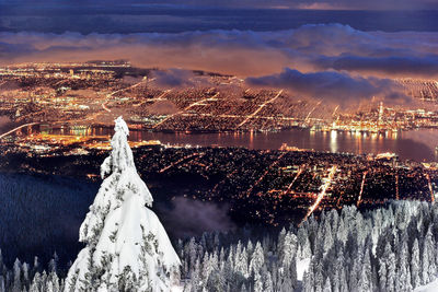 Aerial view of buildings in city against sky from ski resort 