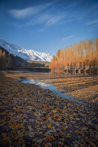 Scenic view of snowcapped mountains against sky during winter