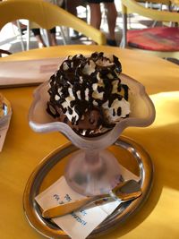 Close-up of chocolate cake on table