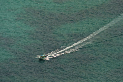 High angle view of sailboat in sea