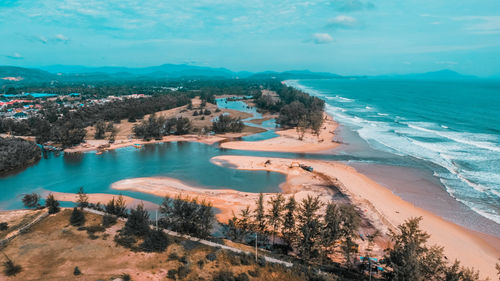 High angle view of beach against sky