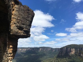 Rock formations on landscape against cloudy sky