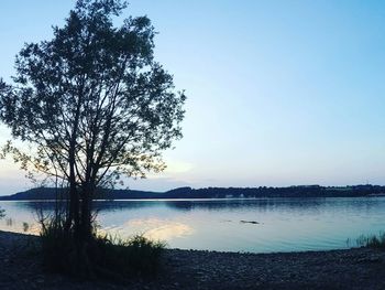 Scenic view of lake against clear sky