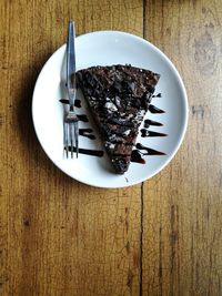 High angle view of cake in plate on table