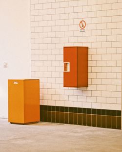 Closed fire hose box on wall