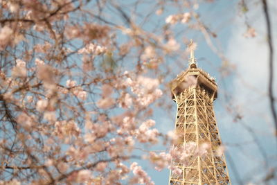 Low angle view of eiffel tower against sky