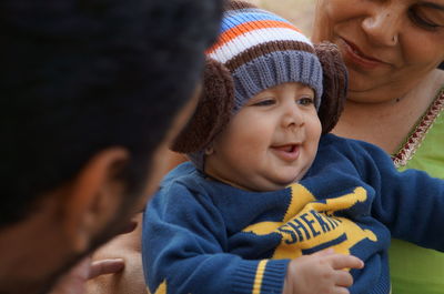 Close-up of father and son baby