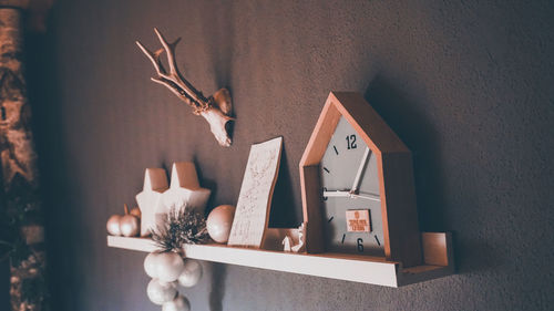 View of birds on wall