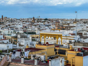 High angle view of townscape against sky