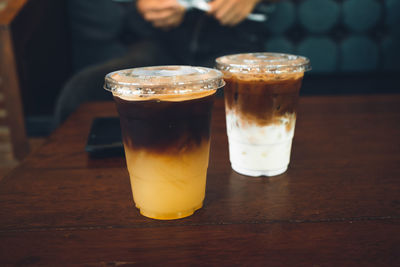 Close-up of beer in glass on table