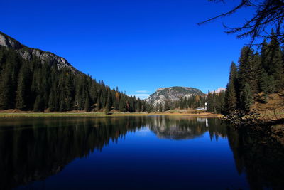 Scenic view of lake against blue sky