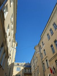 Low angle view of buildings against clear sky