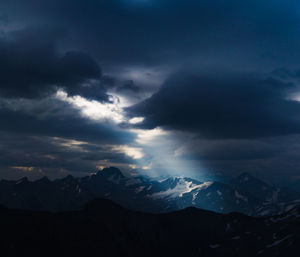 Scenic view of mountains against sky during sunset