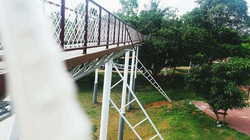 Railing by trees