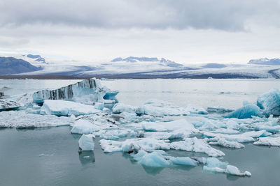 Scenic view of frozen lake against sky