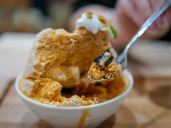 Close-up of dessert in bowl on table