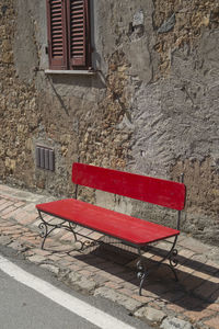 Red umbrella on built structure