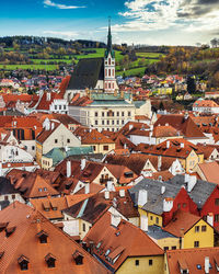 High angle view of townscape against sky