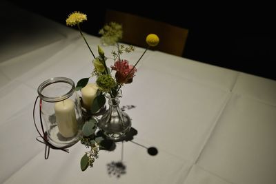 High angle view of flower vase on table