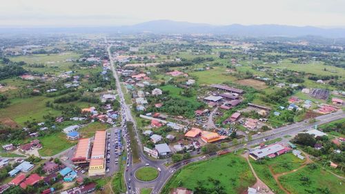 High angle view of townscape against sky