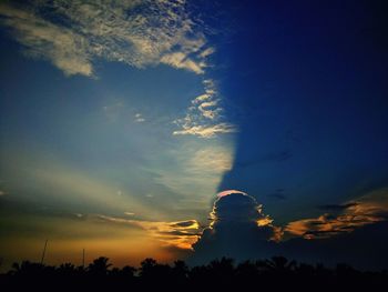 Low angle view of silhouette trees against rainbow in sky