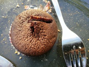 High angle view of dessert on table