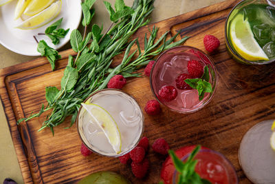 High angle view of fruits on table