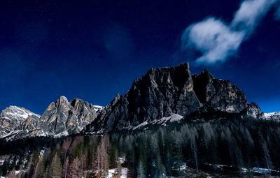 Scenic view of snowcapped mountains against sky at night