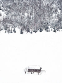 High angle view of snow covered field