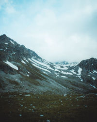 Scenic view of snowcapped mountains against sky