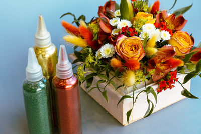 Close-up of flower vase on table