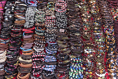 Full frame shot of multi colored bracelets at market for sale