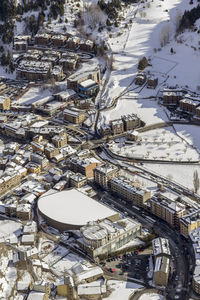 High angle view of city during winter