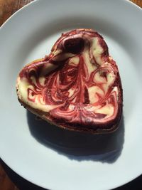 High angle view of cake in plate on table