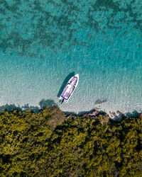 High angle view of boat and sea