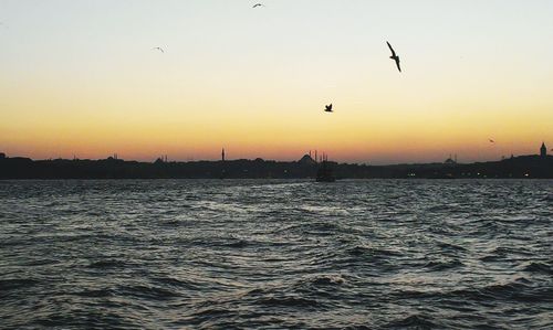 Scenic view of sea at sunset