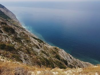 High angle view of sea and rocks