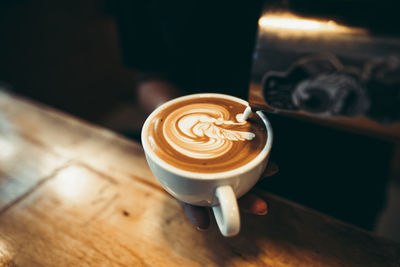 High angle view of coffee on table