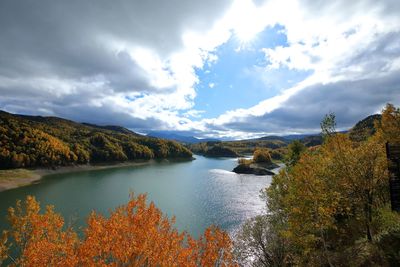 Scenic view of lake and trees against sky
