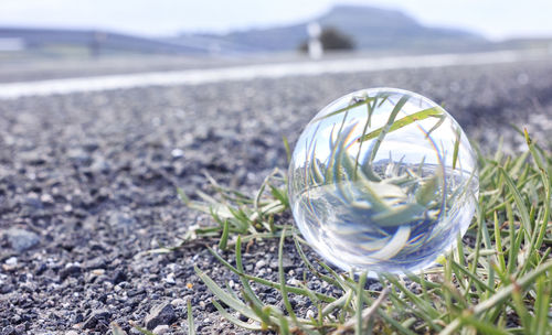 Close-up of crystal ball on field