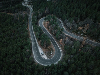 High angle view of highway amidst trees