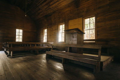 Empty benches in room