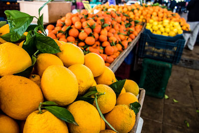 High angle view of fruits for sale at market stall