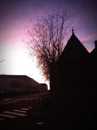 Road along buildings at sunset