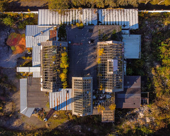 High angle view of old abandoned slaughterhouse building photographed in autumn 