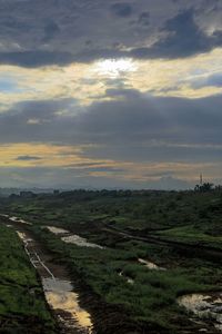 Scenic view of field against sky during sunset