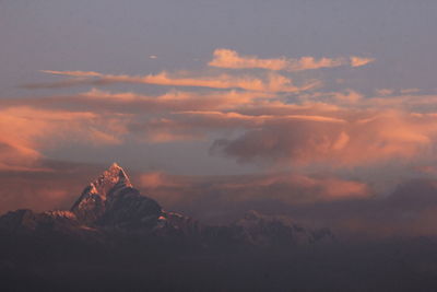 Scenic view of mountains against sky during sunset