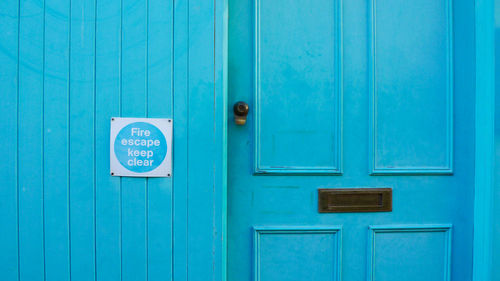 Close-up of blue door