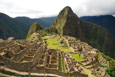 Scenic view of machu picchu in foggy weather